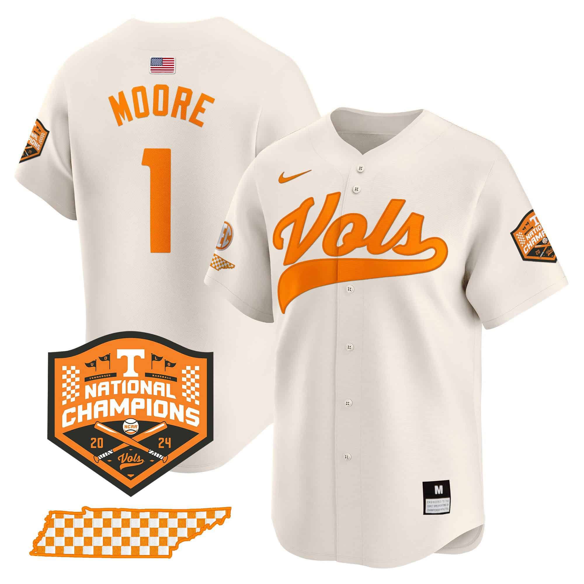 Men Tennessee Volunteers #1 Moore Cream 2024 Nike Champions Vapor Premier Limited NCAA Jersey->customized nfl jersey->Custom Jersey
